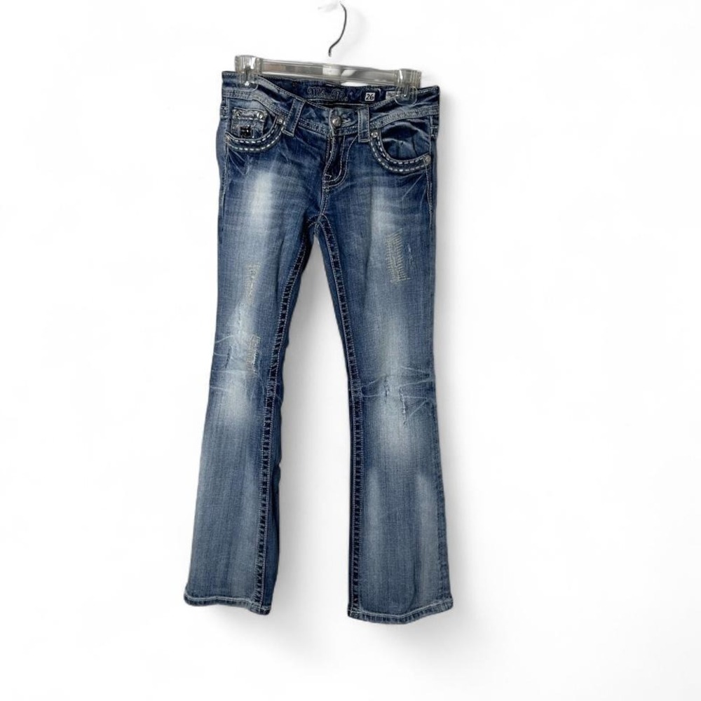 Miss Me Womens Blue Medium Wash Sequin Pockets Denim Bootcut Jeans low rise